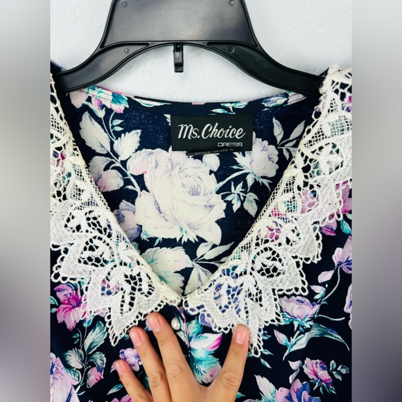 Vintage Ms. Choice Lace Collar Floral Midi 90s Princess Shabby Chic Dress - Picture 5 of 9